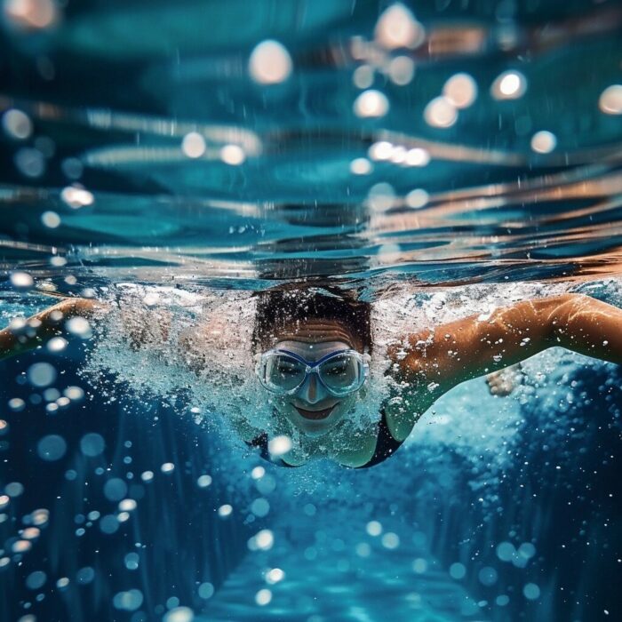 Une femme dans la piscine avec des lunettes