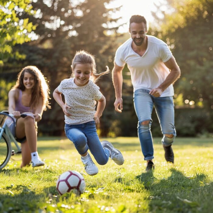 la famille jouent dans le jardin